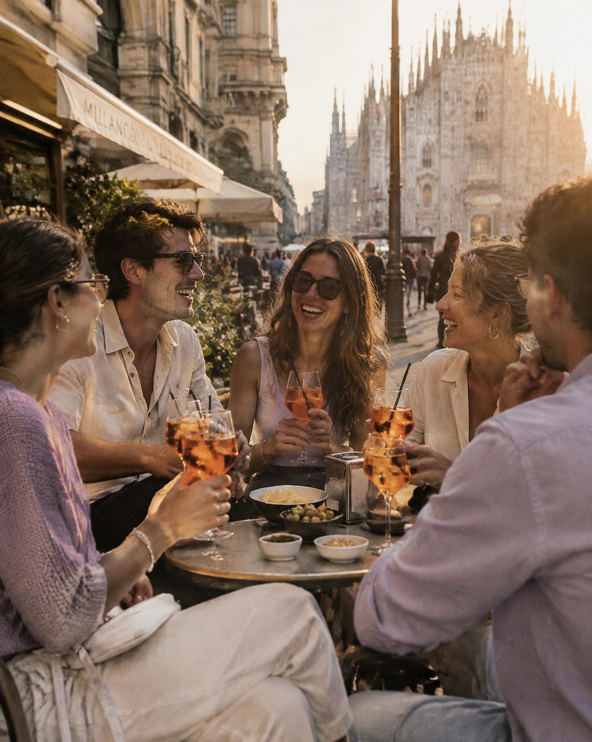 Amici che ridono durante un aperitivo a Milano